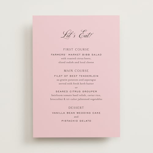 This is a peony menu cards with standard by Megan Davis called nola printing on signature in standard