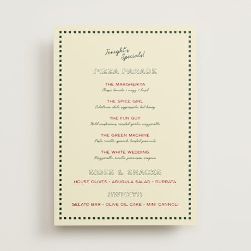 This is a pizzeria menu cards with standard by Ani Somi called trattoria printing on signature in standard