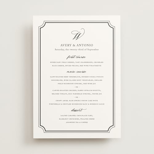 This is a onyx menu cards with standard by Jennifer Postorino called avery printing on signature in 5x7