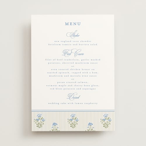 This is a powder menu cards with standard by Creo Study called patterned florals printing on signature in standard