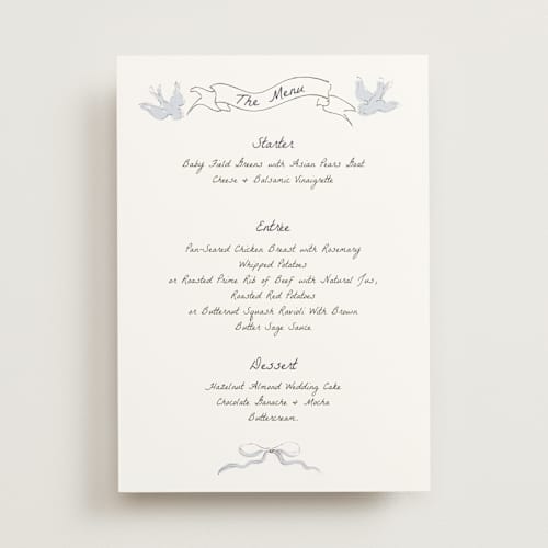 This is a cloud menu cards with standard by Helena Vitto called birds of paradise printing on signature in standard