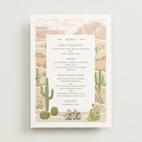 This is a red rock menu cards with standard by Paper Sun Studio called westward printing on signature in standard