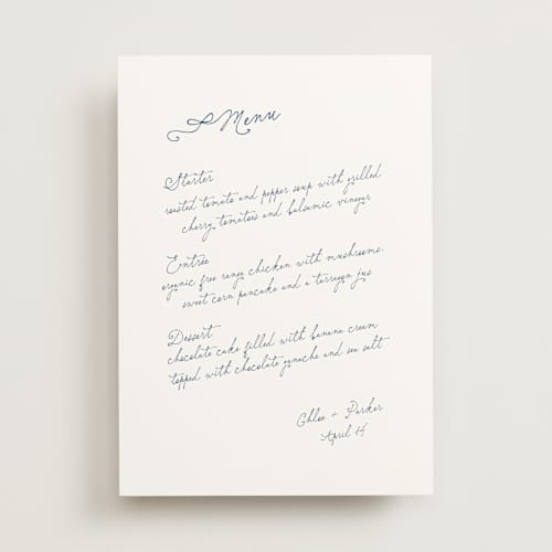 This is a sapphire menu cards with standard by Simona Camp called perfectly noted printing on signature in standard