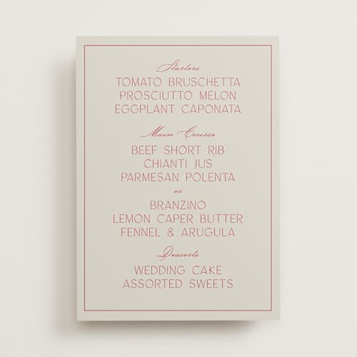 This is a crimson menu cards with standard by flvx studio called typa printing on signature in standard