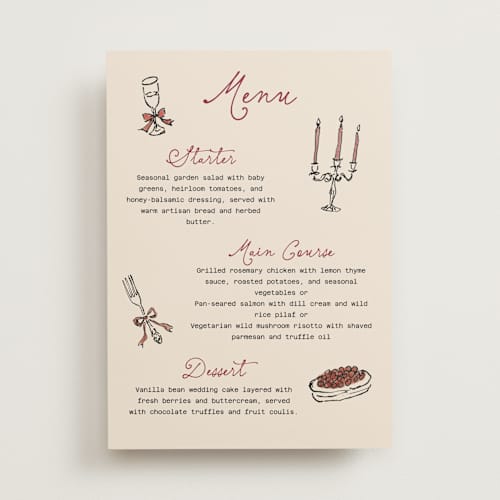 This is a linen menu cards with standard by Cass Loh called a joyful table printing on signature in standard