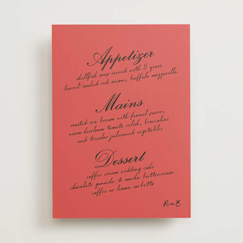 This is a flame menu cards with standard by chocomocacino called taralucci printing on signature in standard
