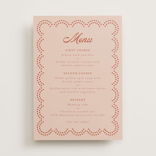This is a hot coral menu cards with standard by Kampai Designs called florent printing on signature in standard