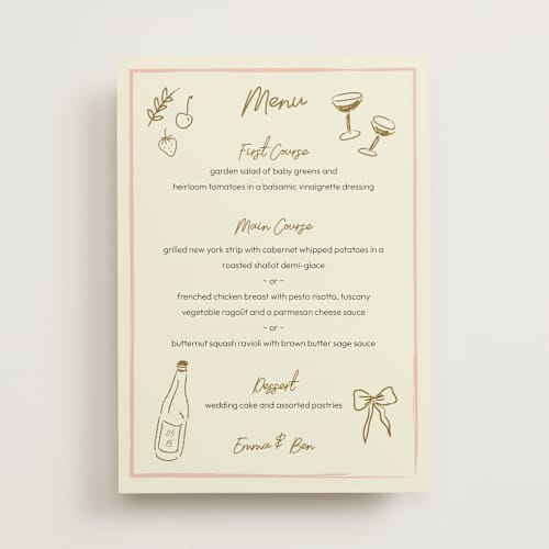 This is a butterscotch menu cards with standard by Helena Vitto called handwritten letter printing on signature in 5x7
