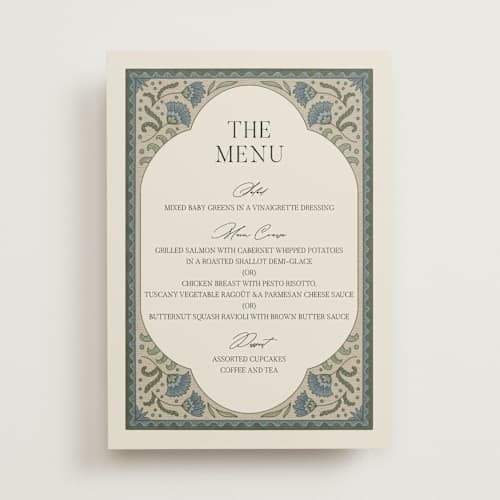 This is a robins egg menu cards with standard by Jen Owens called century printing on signature in standard