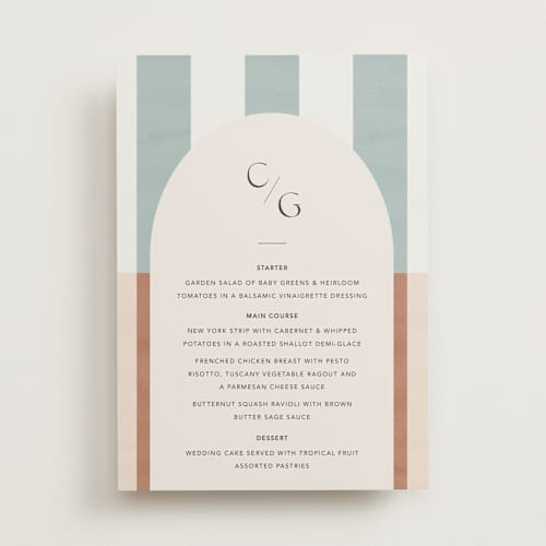 This is a almond menu cards with standard by Blustery August called trois printing on signature in standard