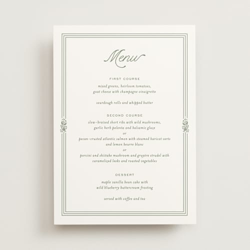 This is a leaf menu cards with standard by Kate Ahn called court printing on signature in standard