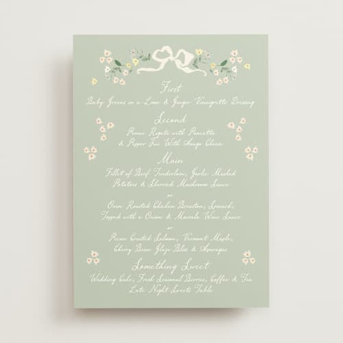 This is a spring menu cards with standard by Phrosné Barwood called spring draped garland printing on signature in standard