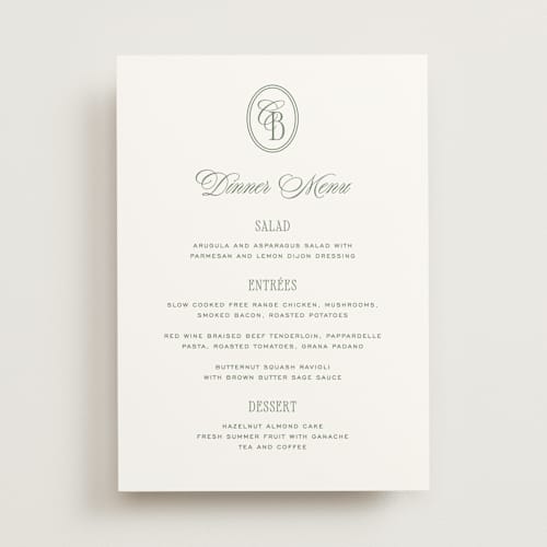 This is a moss menu cards with standard by Kelly Schmidt called woods printing on signature in standard