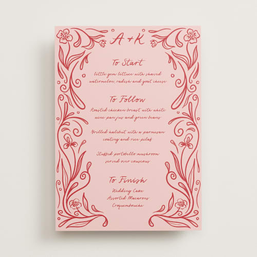 This is a brick menu cards with standard by Julia Liverton called love in bloom printing on signature in standard