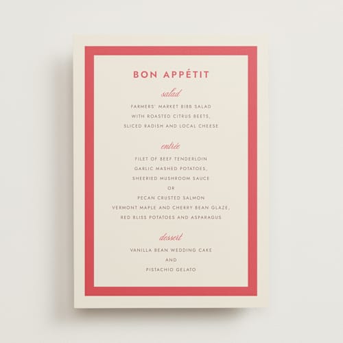 This is a berry menu cards with standard by Megan Davis called montauk printing on signature in 5x7