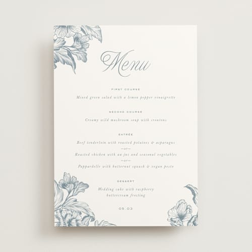This is a lake menu cards with standard by Leah Bisch called wreath in bloom printing on signature in 5x7