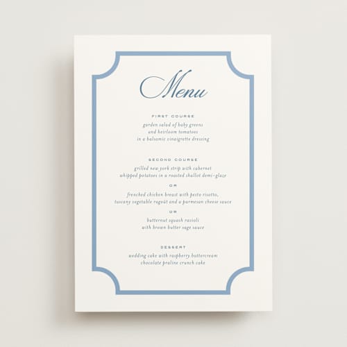 This is a bluebell menu cards with standard by Jessica Williams called marenza printing on signature in standard