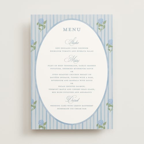This is a ocean menu cards with standard by Creo Study called coastal crest printing on signature in standard