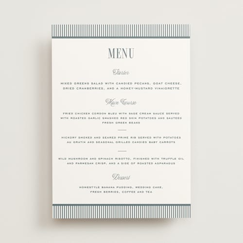 This is a capri menu cards with standard by Emily Betts called modern stripes printing on signature in standard
