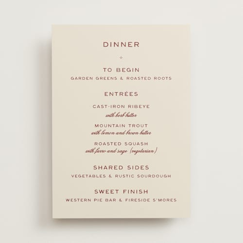 This is a rust menu cards with standard by Ani Somi called rose ink printing on signature in standard