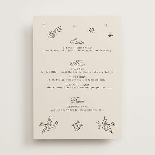 This is a ivory menu cards with standard by Ani Somi called milagro printing on signature in standard