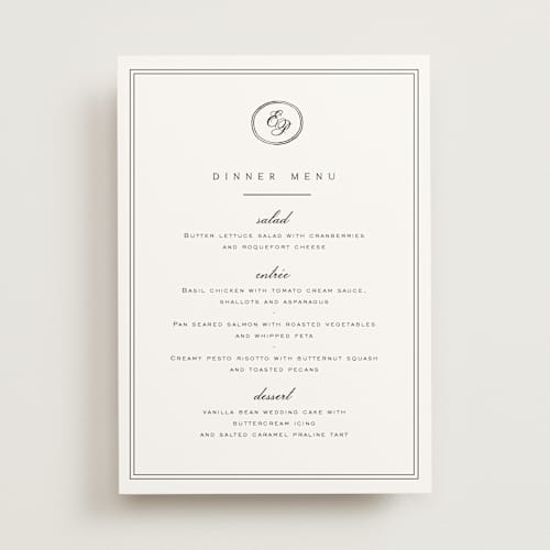This is a cotton menu cards with standard by Amy Kross called aspen knoll printing on signature in standard