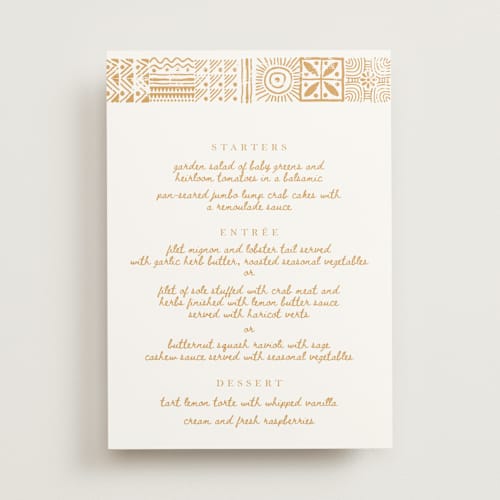 This is a amber menu cards with standard by Selima Akhter called tribal rythm printing on signature in standard