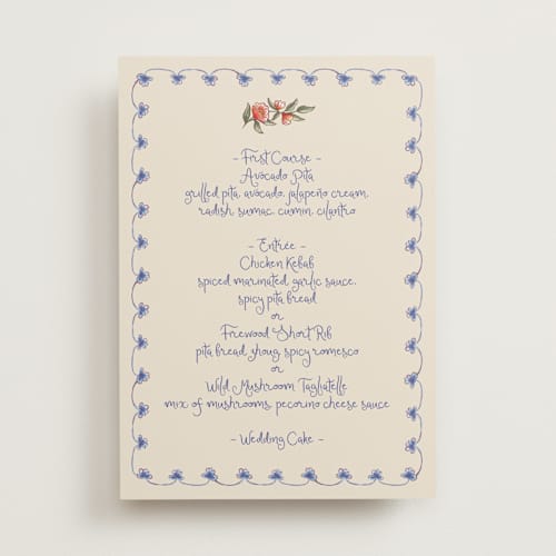 This is a sea menu cards with standard by Chris Griffith called artisan wedding printing on signature in standard
