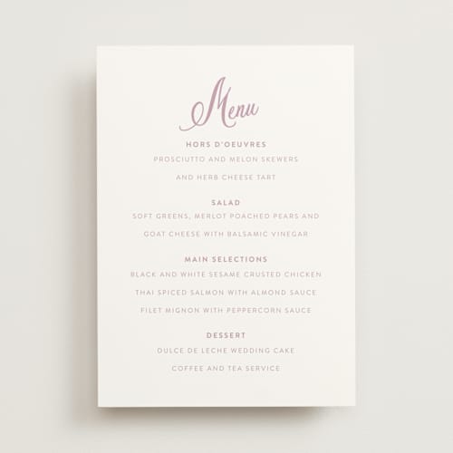 This is a lilac dreams menu cards with standard by Design Lotus called lavender dreams printing on signature in standard