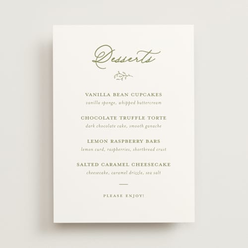 This is a pistachio wedding signs with standard by Katherine Moynagh called garden script printing on doublethick in 5x7