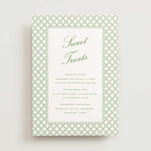 This is a sage wedding signs with standard by Angela Garrick called garden trellis printing on doublethick in 5x7