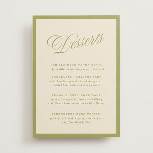 This is a olive wedding signs with standard by Ellen Schlegelmilch called rory printing on doublethick in 5x7
