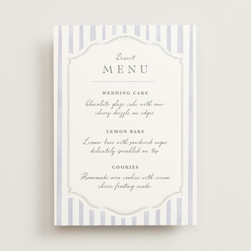 This is a periwinkle wedding signs with standard by Kristen Smith called delicate vines printing on doublethick in 5x7
