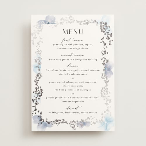 This is a serenity menu cards with foil pressed by Susan Moyal called layered florals printing on signature in standard