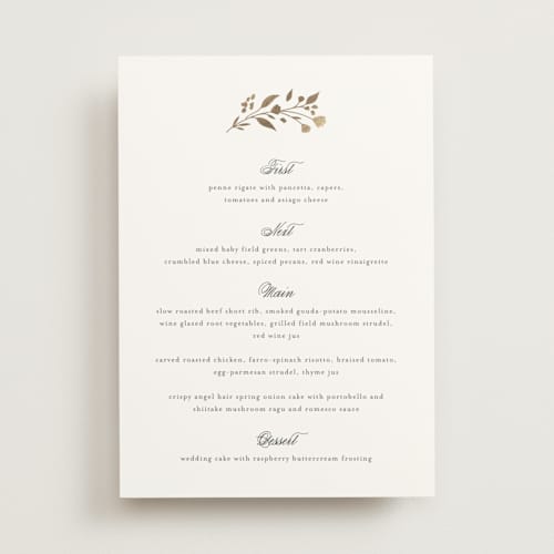 This is a cloudy menu cards with foil pressed by Jennifer Postorino called embrace printing on signature in 5x7