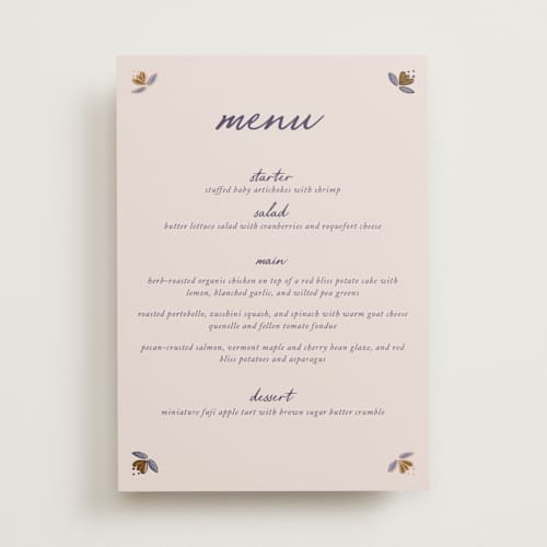 This is a wisteria menu cards with foil pressed by Monika Konieczna called together in bloom printing on signature in 5x7
