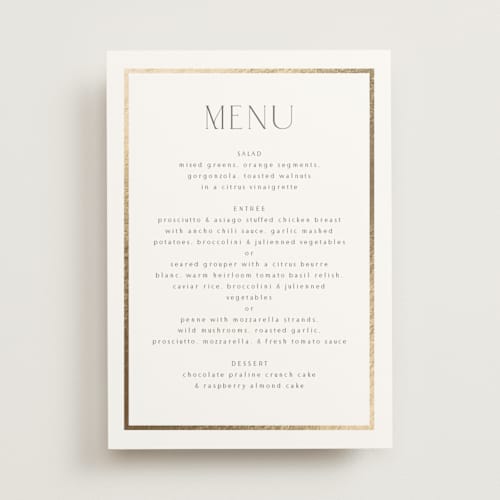 This is a porcelain menu cards with foil pressed by Nicole Walsh called regal printing on signature in 5x7