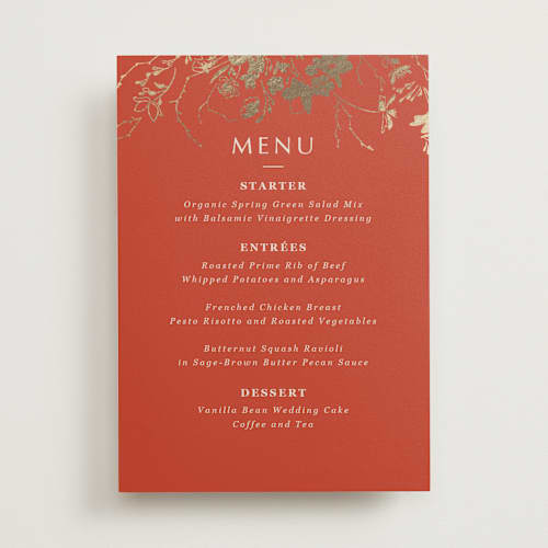 This is a lava menu cards with foil pressed by Stellax Creative called abstract flora printing on signature in standard