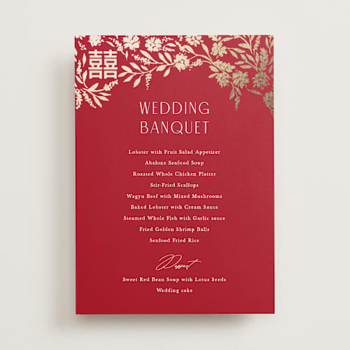This is a ruby menu cards with foil pressed by Yaling Hou Suzuki called garden vines printing on signature in standard