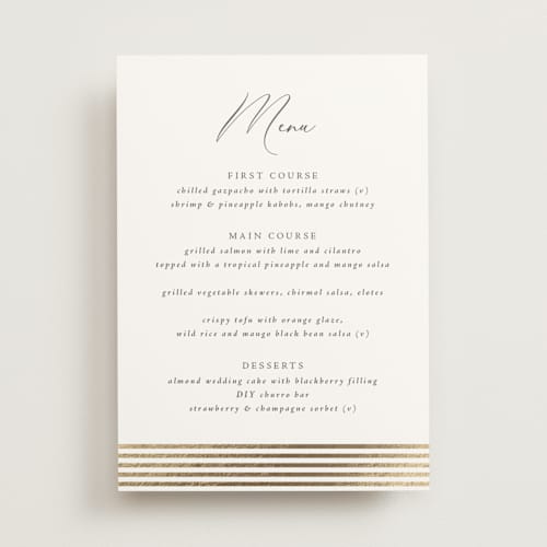This is a stone menu cards with foil pressed by Olivia Raufman called palm monogram printing on signature in 5x7