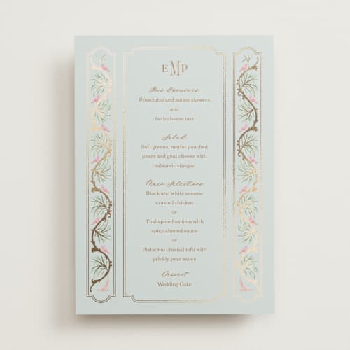 This is a hummingbird menu cards with foil pressed by Claudia Orengo called castle printing on signature in 5x7