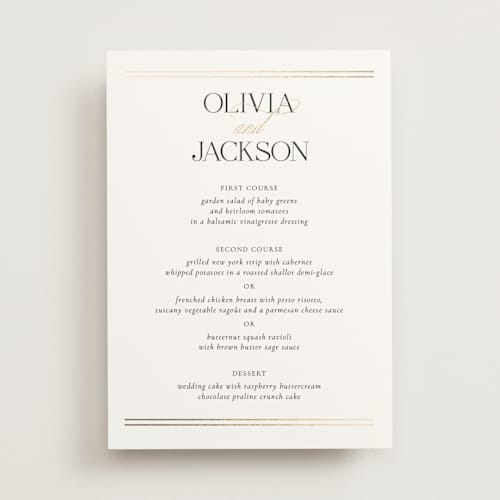 This is a spun sugar menu cards with foil pressed by Jessica Williams called fineline printing on signature in 5x7