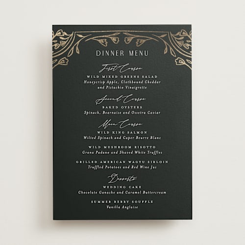 This is a onyx menu cards with foil pressed by Nicoletta Savod called majesty printing on signature in 5x7