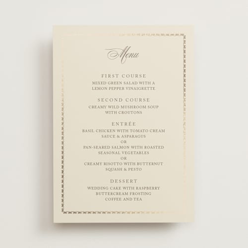 This is a champagne menu cards with foil pressed by Deynaaz Daraei called ahlum printing on signature in 5x7