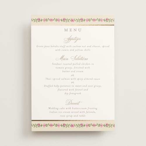 This is a shubh menu cards with foil pressed by Creo Study called amalgamation printing on signature in 5x7