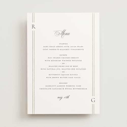 This is a quartz menu cards with foil pressed by Jelena Vuletic called elencourt printing on signature in 5x7