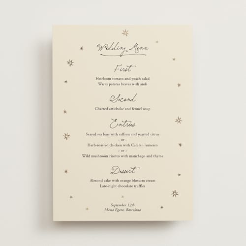 This is a noir menu cards with foil pressed by Ani Somi called written in the stars printing on signature in 5x7
