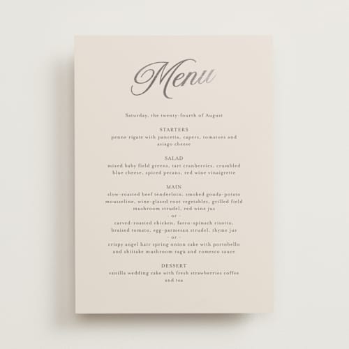 This is a antique menu cards with foil pressed by Nicole Walsh called tux printing on signature in 5x7