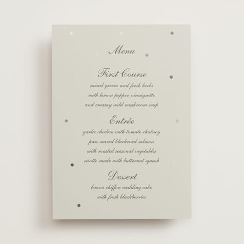 This is a fog menu cards with foil pressed by Baumbirdy called pearls printing on signature in 5x7