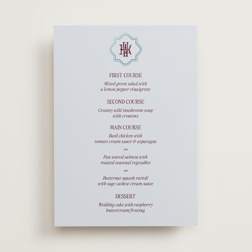 This is a celestial menu cards with foil pressed by Jenna Holcomb called modern vintage printing on signature in 5x7